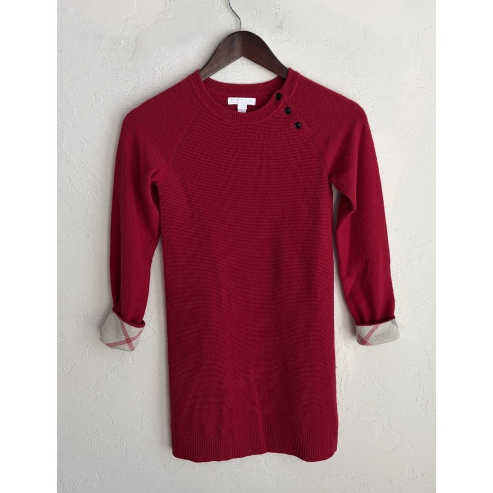 Burberry Children Girls Parade Red 100% Cashmere Sweater Dress 10 Nova Check